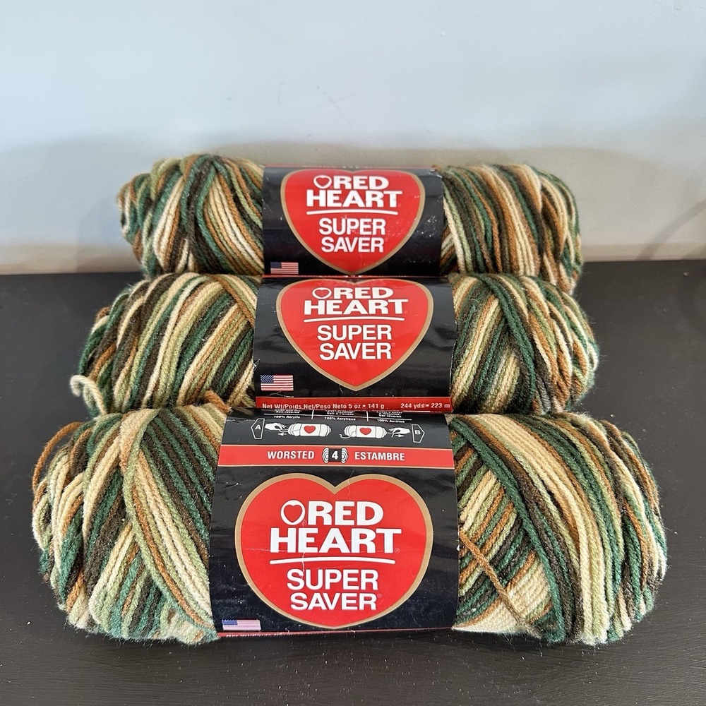 Red Heart Super Saver Yarn Woodsy Sylvestre 3 Skein 100% Acrylic Lot 2790